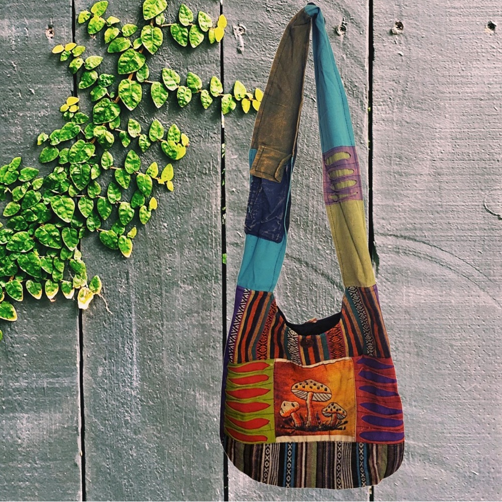 Cotton Gheri Razor Cut Mushrooms Embroidered Bag